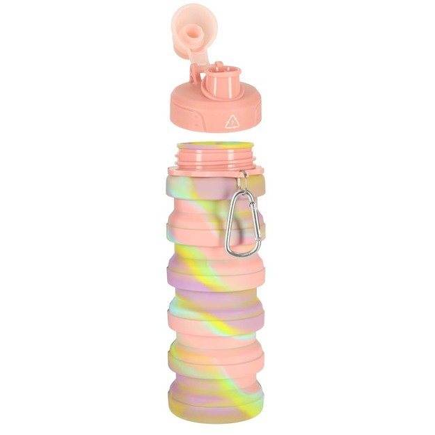 Vandens buteliukas bidonas silikoninis sulankstomas su rankena sportinis 500ml vaivorykštinis 12