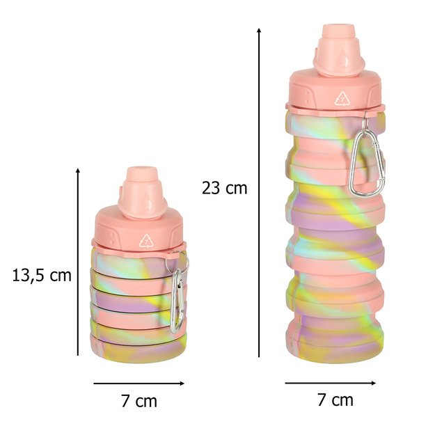 Vandens buteliukas bidonas silikoninis sulankstomas su rankena sportinis 500ml vaivorykštinis 1