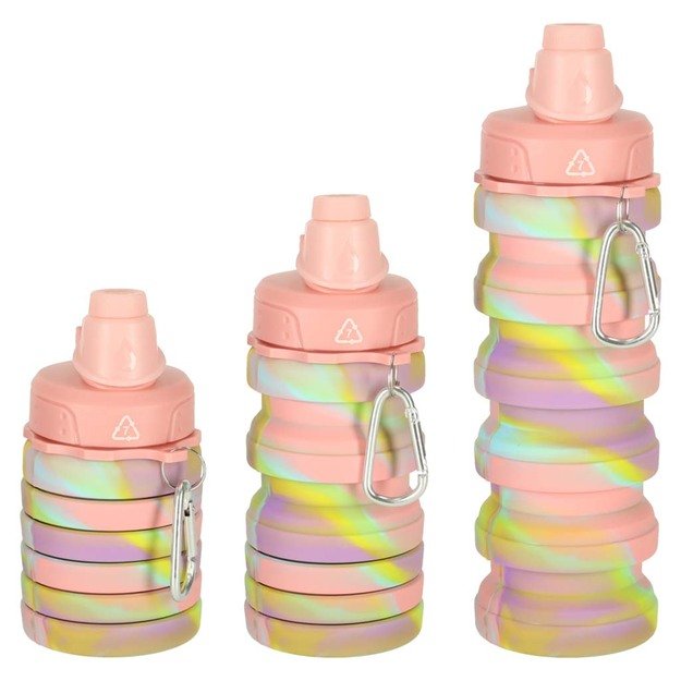 Vandens buteliukas bidonas silikoninis sulankstomas su rankena sportinis 500ml vaivorykštinis 5