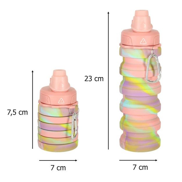 Vandens buteliukas bidonas silikoninis sulankstomas su rankena sportinis 500ml vaivorykštinis 15