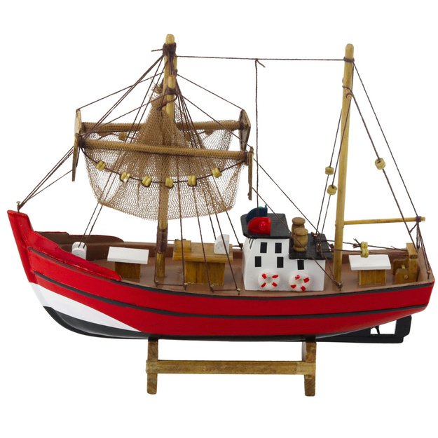 Collectible Decorative Model Fishing Boat Red 30x26cm 2