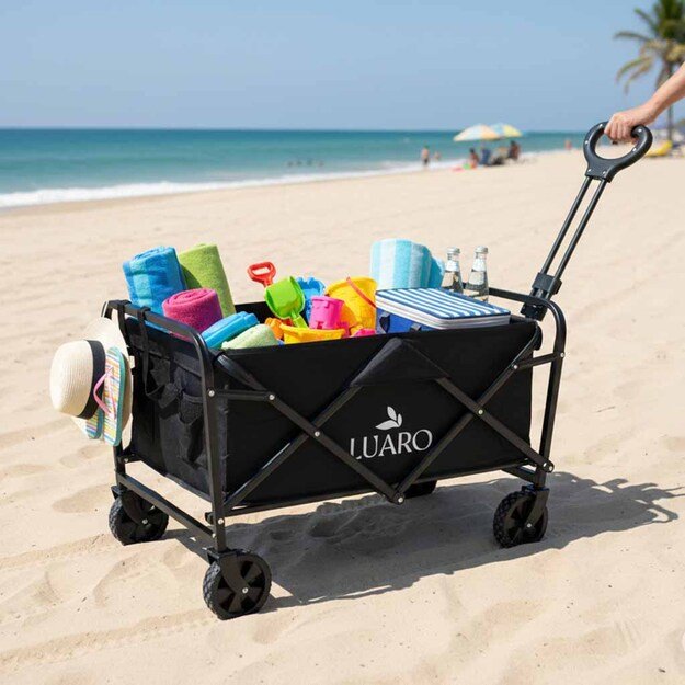 Paplūdimio pirkinių vežimėlis, sulankstomas turistinis vežimėlis, pasukamas 360 teleskopinė rankena 12