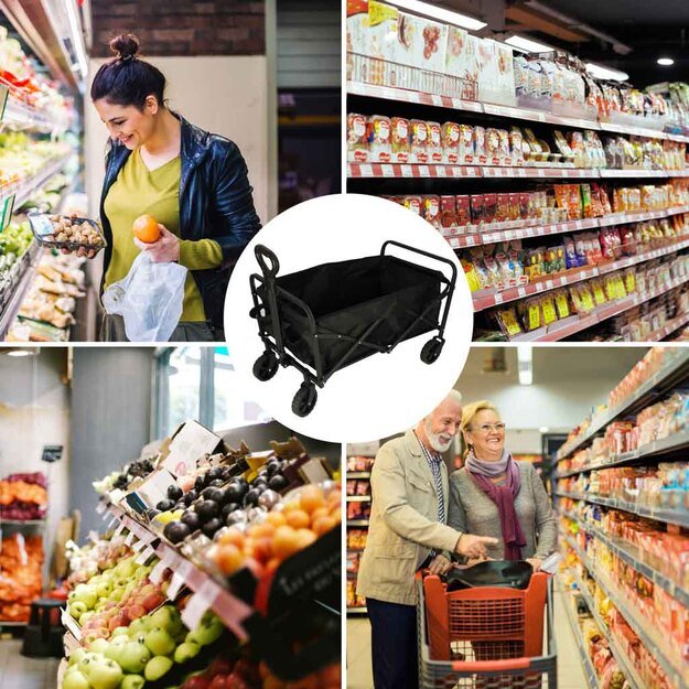Paplūdimio pirkinių vežimėlis, sulankstomas turistinis vežimėlis, pasukamas 360 teleskopinė rankena 9
