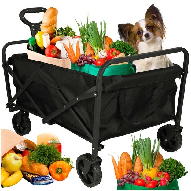 Paplūdimio pirkinių vežimėlis, sulankstomas turistinis vežimėlis, pasukamas 360 teleskopinė rankena