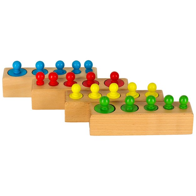 Montessori mediniai cilindriniai svarmenys spalvingi