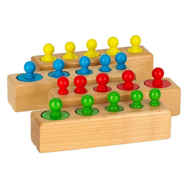 Montessori mediniai cilindriniai svarmenys spalvingi