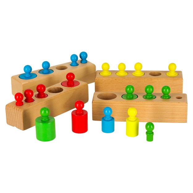 Montessori mediniai cilindriniai svarmenys spalvingi