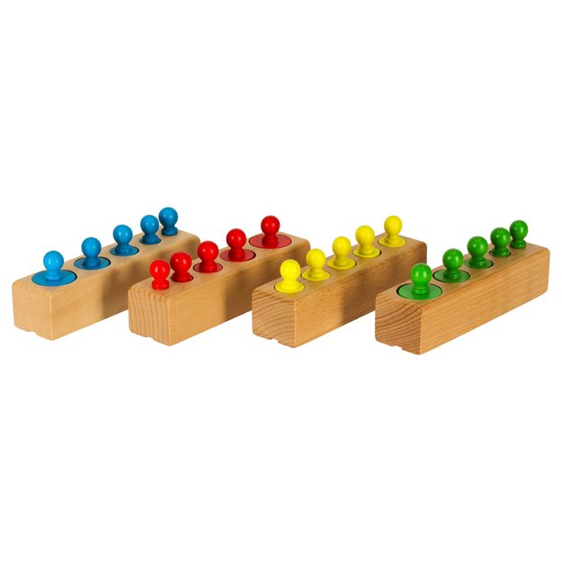 Montessori mediniai cilindriniai svarmenys spalvingi