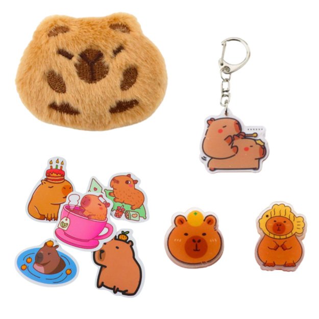 Two-compartment school pencil case with pockets and accessories Capybara 21x12 cm 1