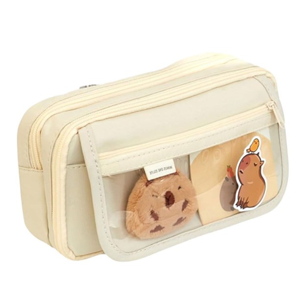 Two-compartment school pencil case with pockets and accessories Capybara 21x12 cm 3