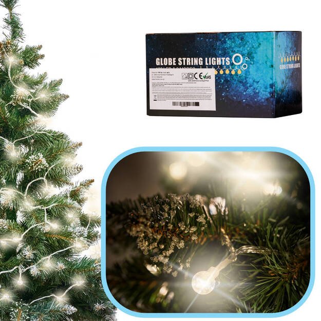 10 m 100LED šiltos baltos spalvos LED kamuolys grandinės žibintai