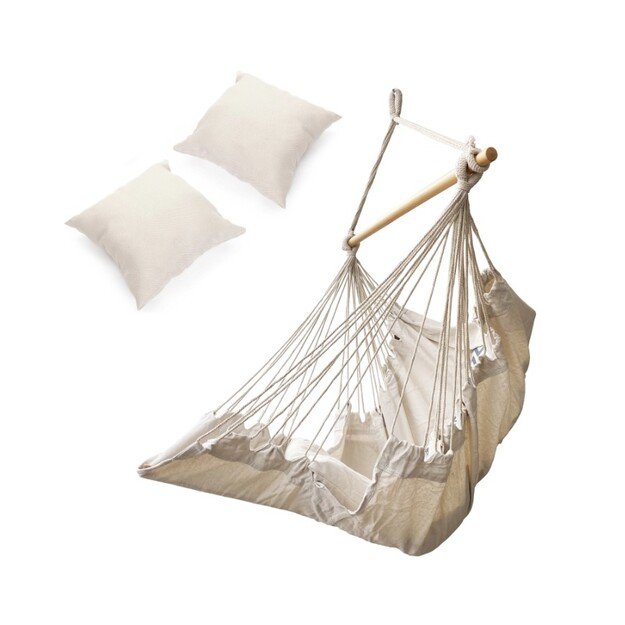 Braziliška kėdė su kojų atramomis, kabantis gulto baldas sūpynės 130 cm, smėlio spalvos 4