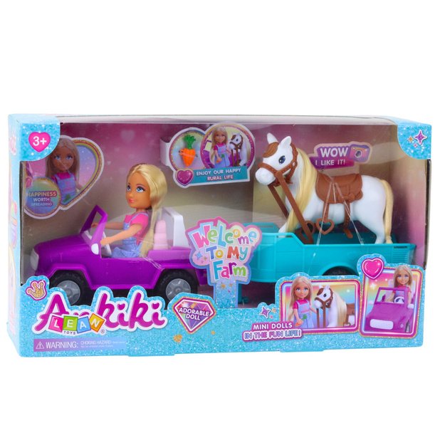 Ankiki Doll Set Convertible Car with Trailer and Horse 4
