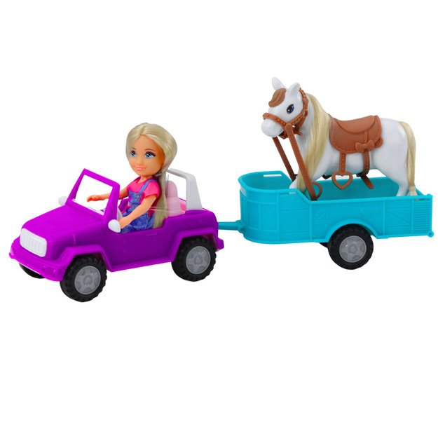 Ankiki Doll Set Convertible Car with Trailer and Horse 1