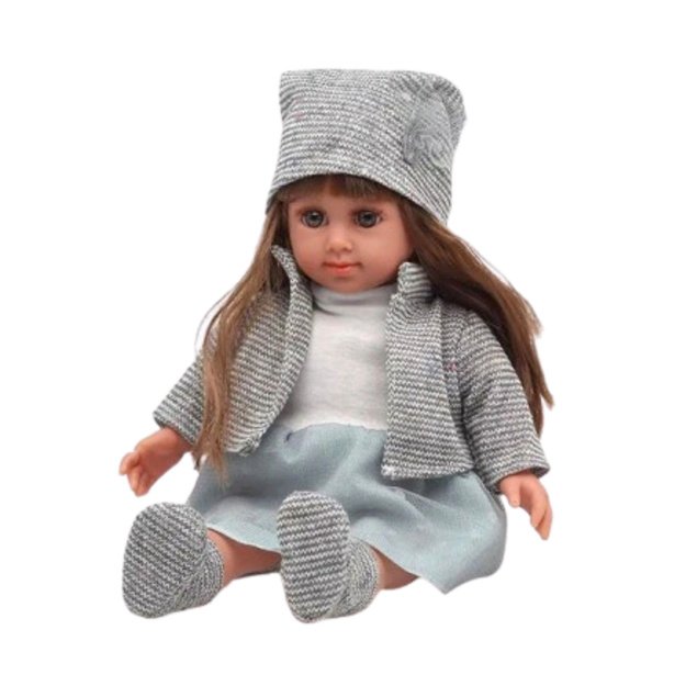 Doll in a blue dress, hat, sweater, gloves, 36.5 cm 1