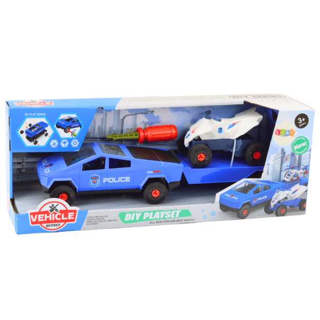 Modern Car Set with Quad Bike and Tow Truck for Dismantling DIY Blue 5