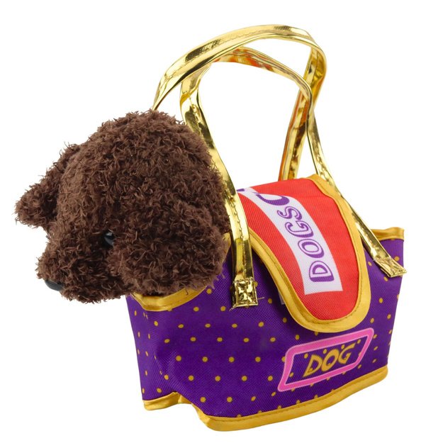 Poodle Dog in Velcro Bag, Cuddly Toy, Dark Brown 2