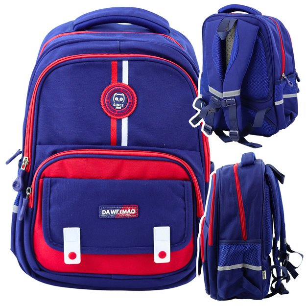 School Backpack Chest Strap Navy Blue Red 20L 38cm 3
