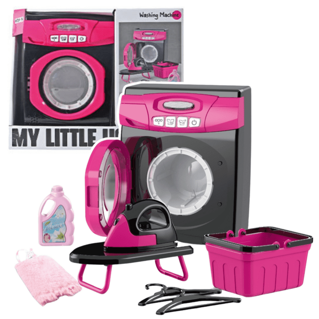 Home Appliances Set Interactive Washing Machine Lights Sounds Accessories Pink Black 1