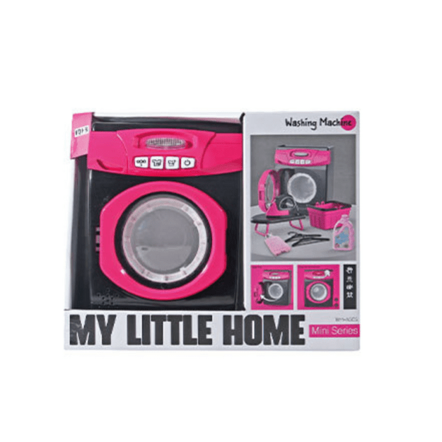 Home Appliances Set Interactive Washing Machine Lights Sounds Accessories Pink Black 2