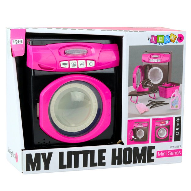Home Appliances Set Interactive Washing Machine Lights Sounds Accessories Pink Black 2