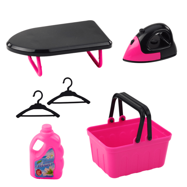Home Appliances Set Interactive Washing Machine Lights Sounds Accessories Pink Black 1