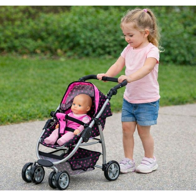 2in1 Doll Bogie and Stroller Alice - Black With Pink Dots 24