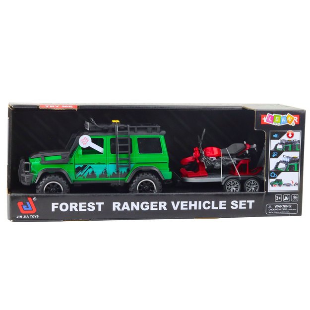 Off-road Vehicle Set with Tow Truck and Motorcycle Lights and Sounds Green 4