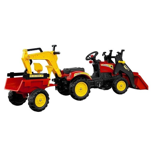 Tractor with Trailer and Pedal Bucket Benson Red