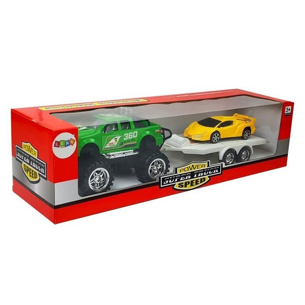 Transporto priemonių rinkinys Geltonos spalvos sportiniai automobiliai Žalias bekelės automobilis su trintimi 1