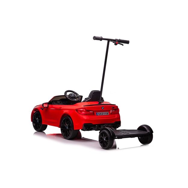 Akumuliatorinis automobilis BMW M5 su platforma tėvams, raudonas, lakuotas