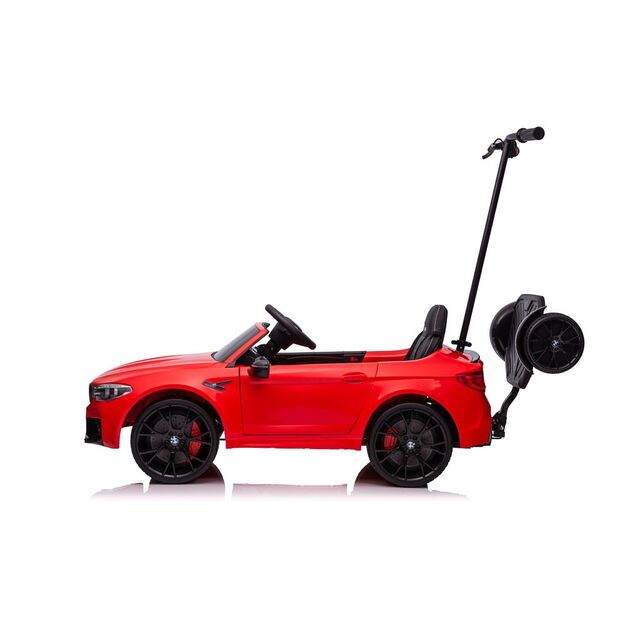 Akumuliatorinis automobilis BMW M5 su platforma tėvams, raudonas, lakuotas
