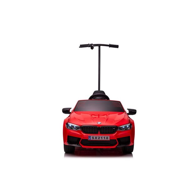 Akumuliatorinis automobilis BMW M5 su platforma tėvams, raudonas, lakuotas