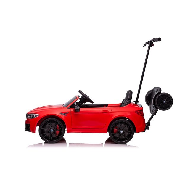 Akumuliatorinis automobilis BMW M5 su platforma tėvams, raudonas, lakuotas