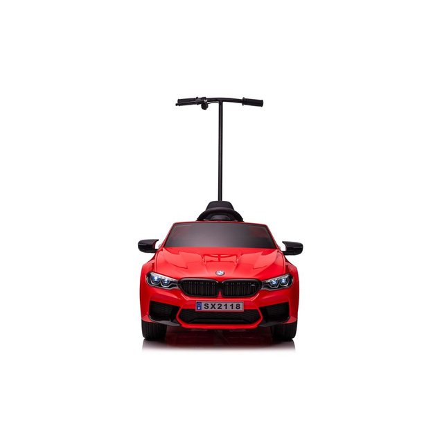Akumuliatorinis automobilis BMW M5 su platforma tėvams, raudonas, lakuotas