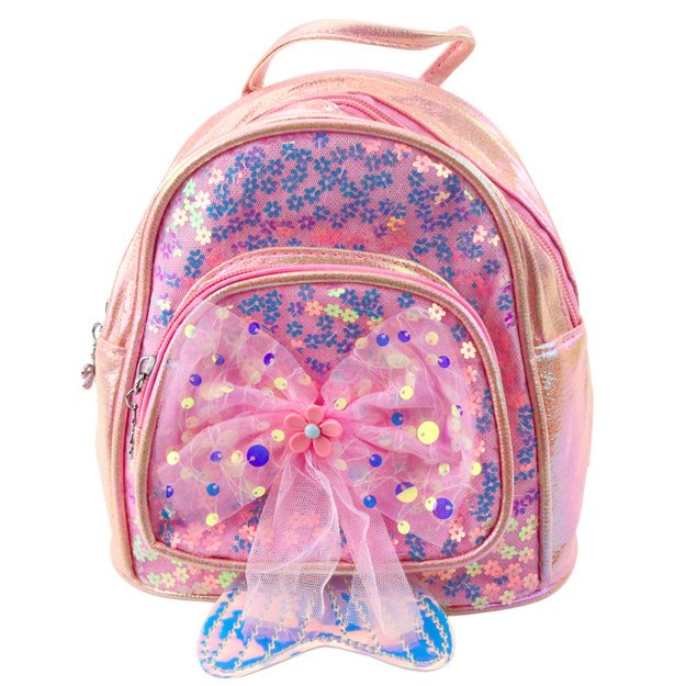 Children s Backpack Sequins Tulle Bow Pink 20cm 3.8L