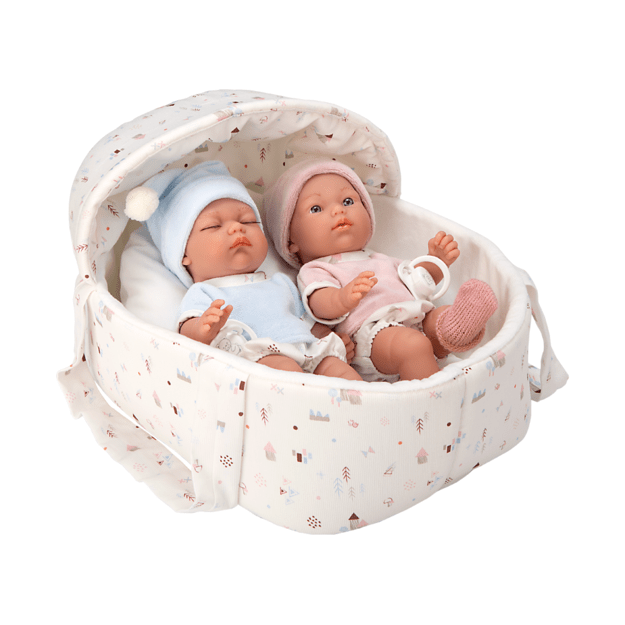 Arias kūdikėliai dvynukai baltoje nešyklėje, 26 cm