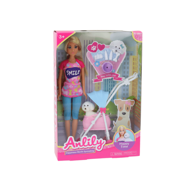 Anlily lėlė su šunimi vežimėlyje butelių dubenėlis kaulų aparatas 2