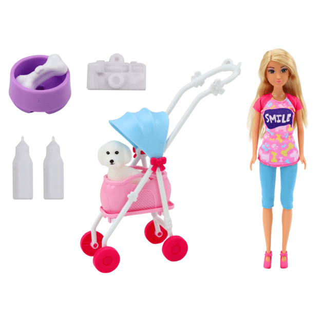 Anlily lėlė su šunimi vežimėlyje butelių dubenėlis kaulų aparatas 3
