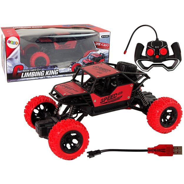 Nuotoliniu būdu valdomas automobilis R/C 1:18 raudonos spalvos.