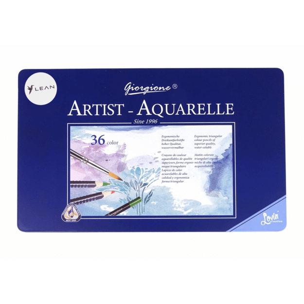 Set of 36 Watercolor Pencils Metal Container