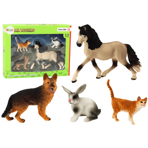 Set of Pet Figures Horse Dog Rabbit Cat 4 Pieces