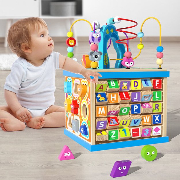 Educational Puzzle Wooden Cube Sorter Alphabet Patterns 1