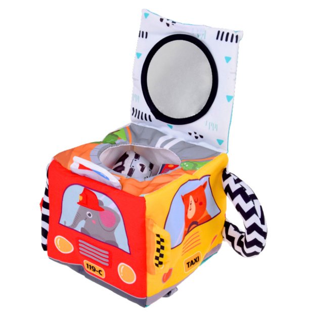 Soft Sensory Cube with Mirror Cars and Road Signs for Toddlers 2