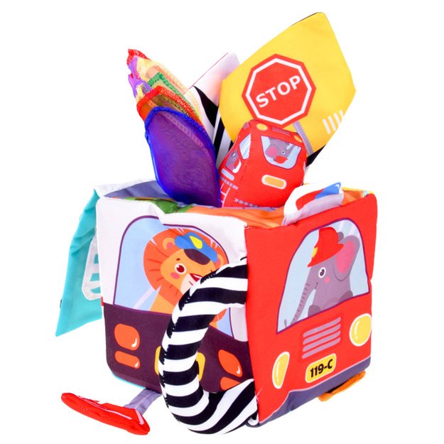 Soft Sensory Cube with Mirror Cars and Road Signs for Toddlers 1