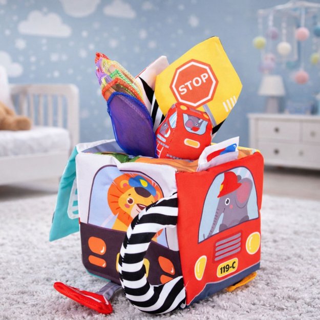 Soft Sensory Cube with Mirror Cars and Road Signs for Toddlers 5