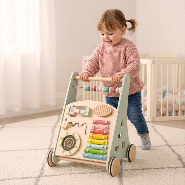 Kūdikių vežimėlis medinė vaik&scaron;tynė su abaku mėlyna 15