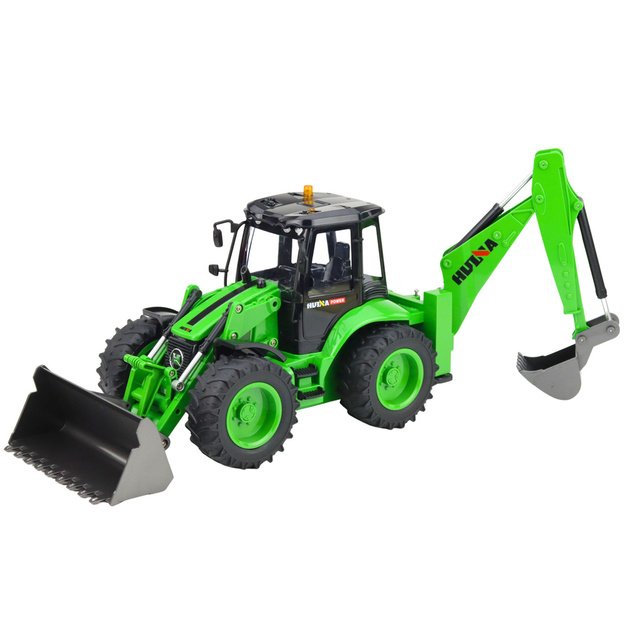 Remote Control Backhoe Loader RC Lights Sound Green Huina 1:14