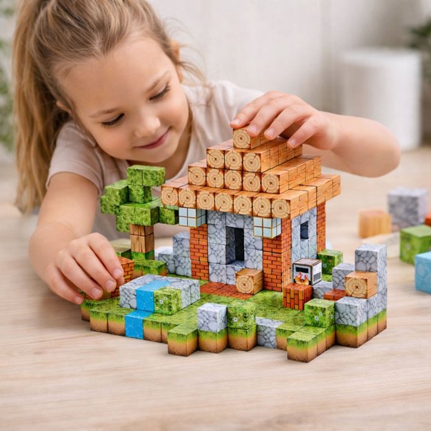 Magnetiniai konstruktoriai, kubeliai, kvadratinis pasaulis, 3D, 312 vnt. 4