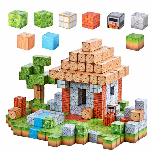 Magnetiniai konstruktoriai, kubeliai, kvadratinis pasaulis, 3D, 312 vnt. 3